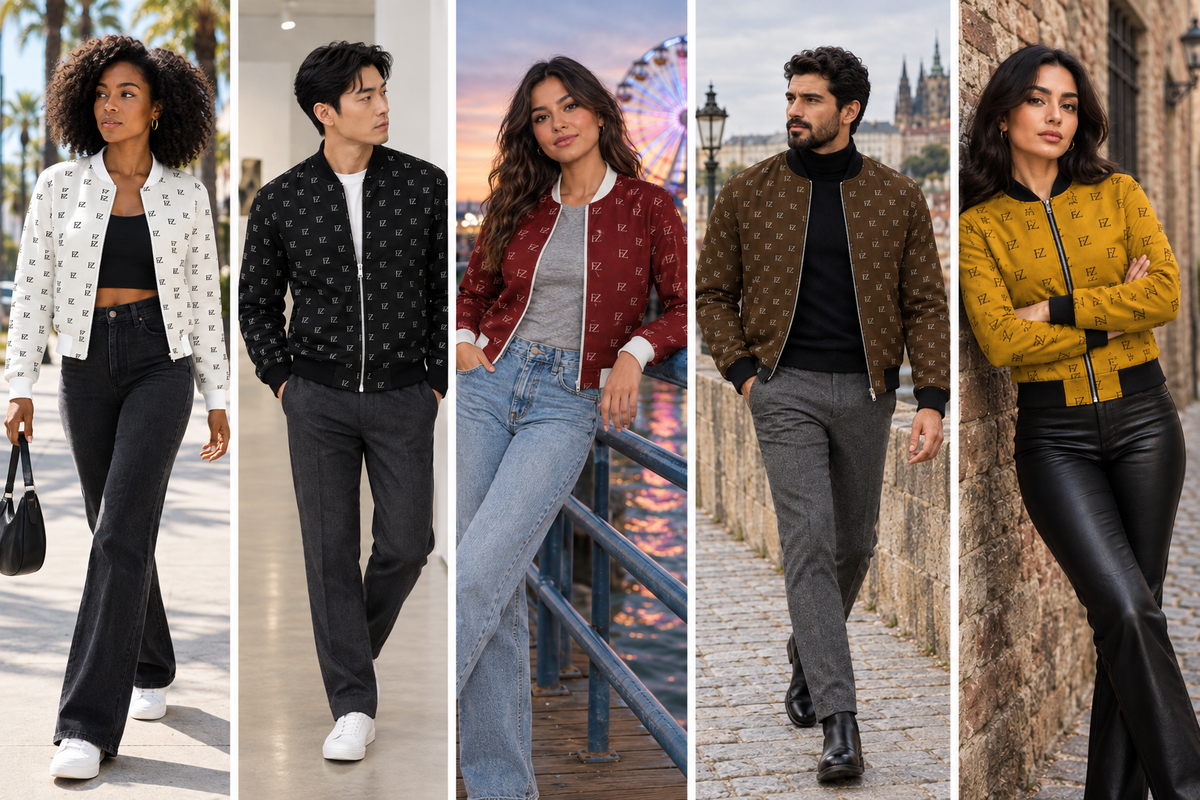 Meet the FZ Denim Bomber Jacket: Monogram Style for Him and Her