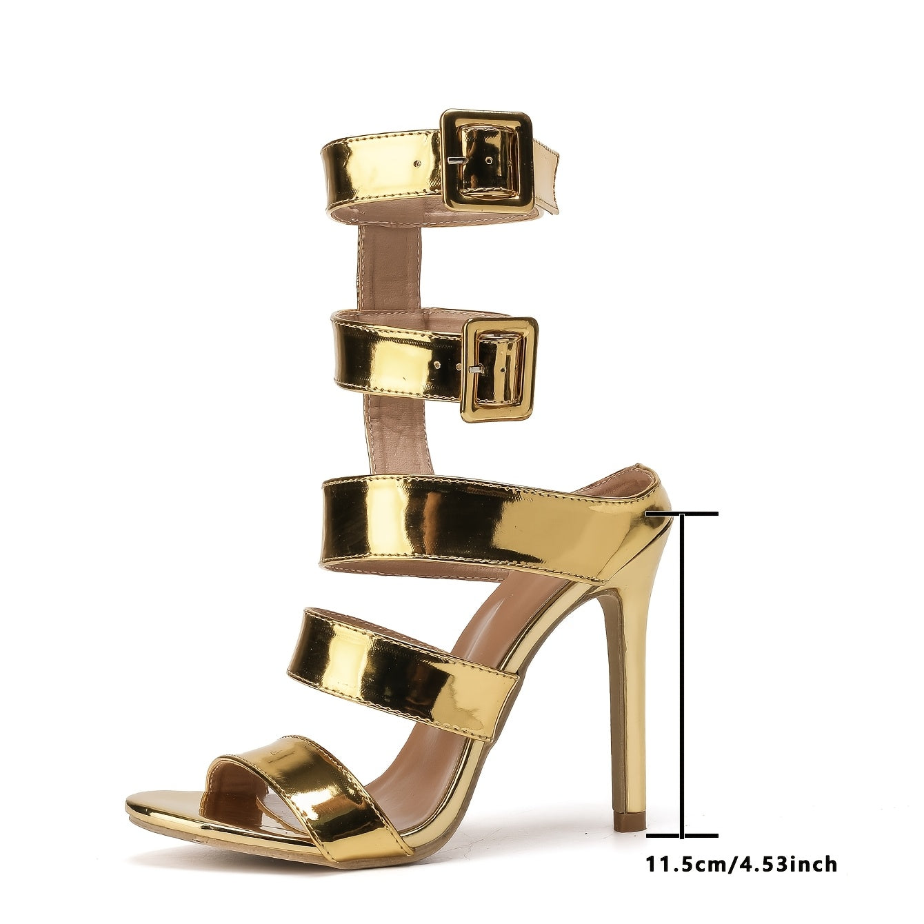 FZ Women's Golden Metallic Open Toe Stiletto Ankle Strap High Heels Shoes