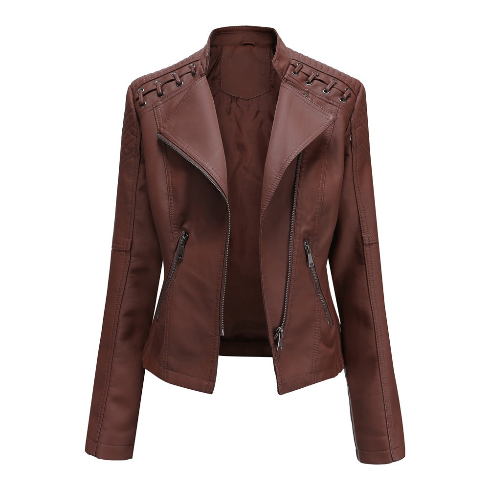 FZ Women's Slim Thin Leather Motorcycle Jacket