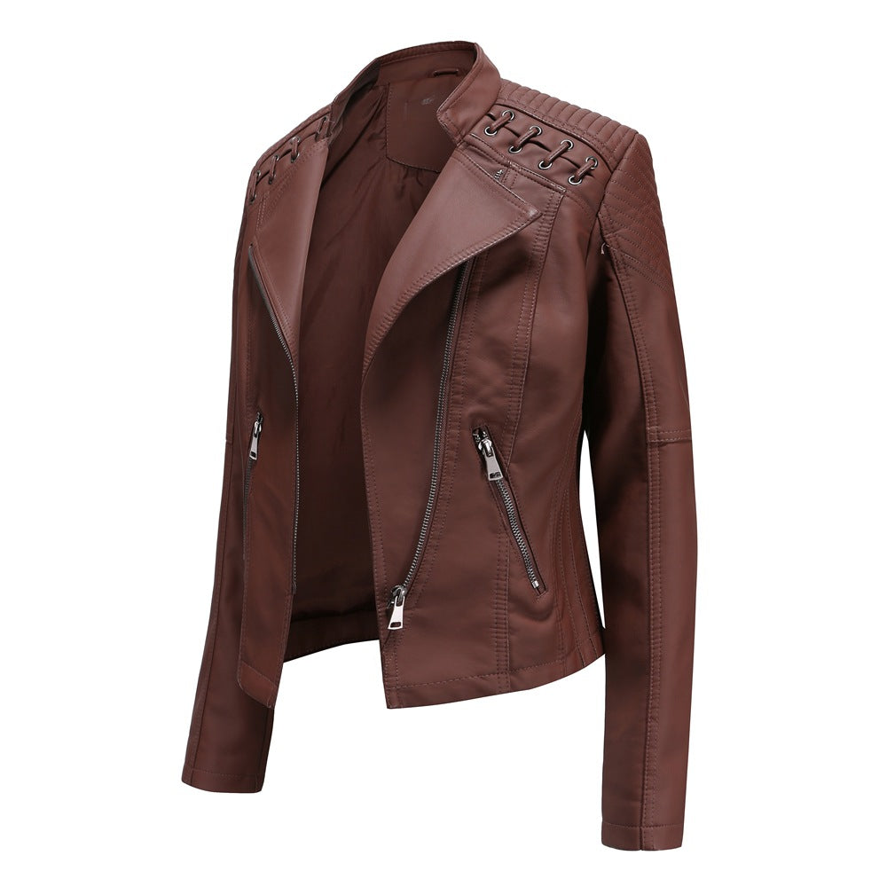 FZ Women's Slim Thin Leather Motorcycle Jacket