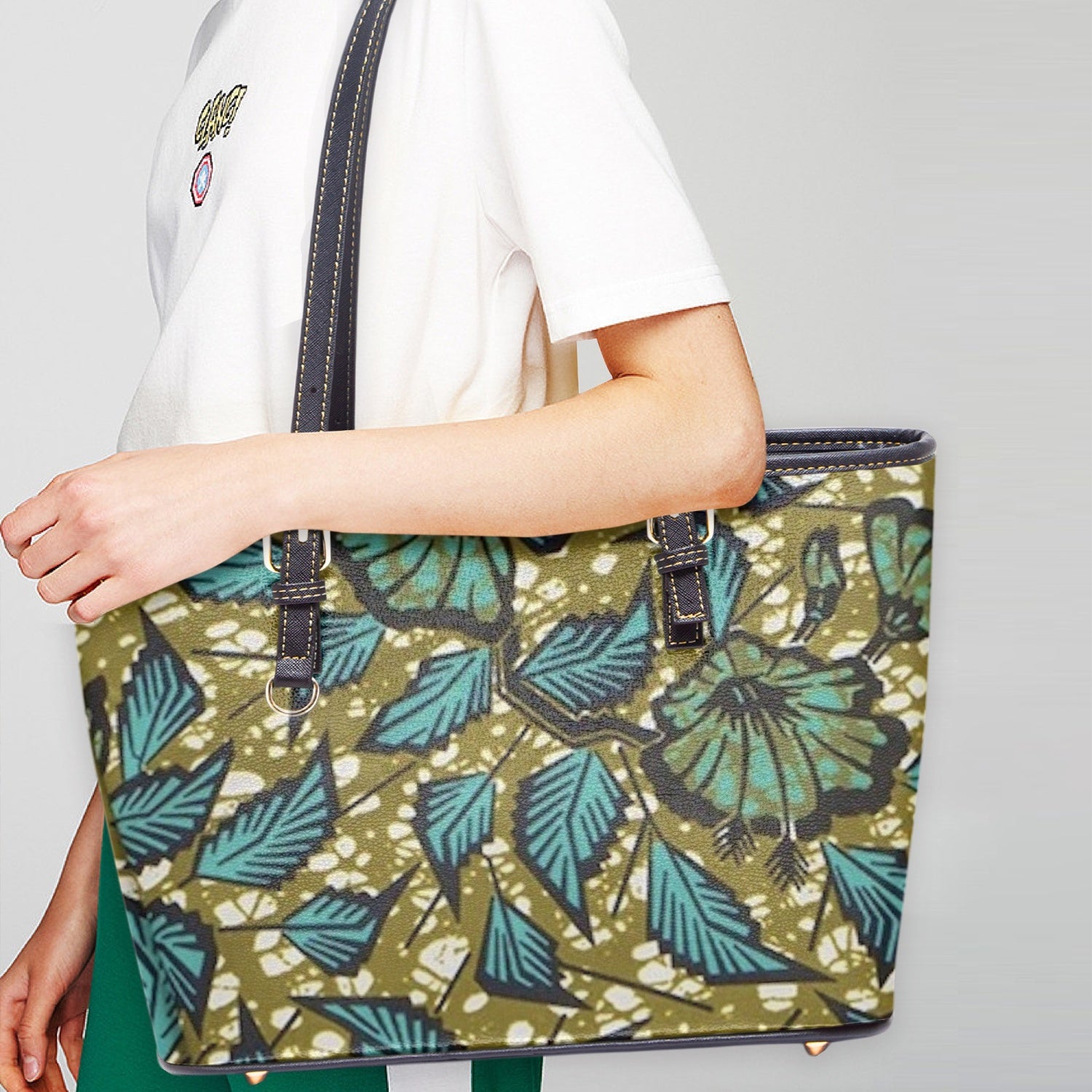 FZAfrican Print Leather Tote Bag JetPrint