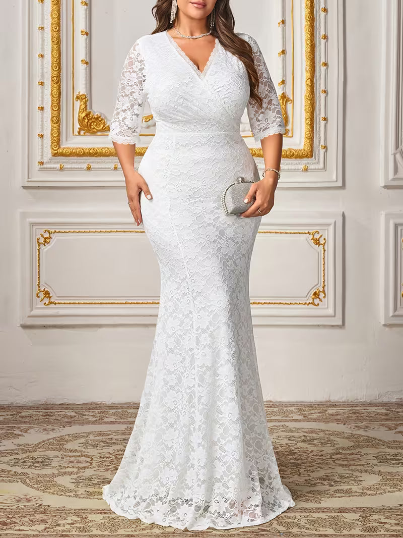 FZ Women's Plus Size Lace Bodycon Long Maxi Evening Dress