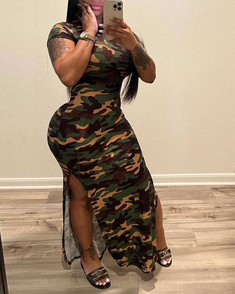 FZ Women's Camouflage Print Slit Maxi Sun Dress - FZwear