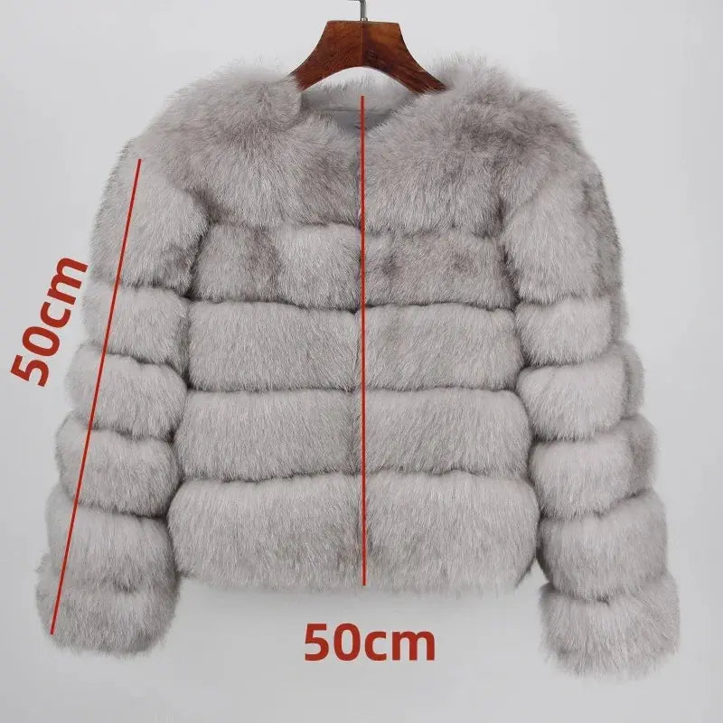 2024 Natural Fox Fur Raccoon Outerwear Real Fox Fur Coat Winter Jacket Women O-neck Thick Warm Luxury Female Plus Size FZwear