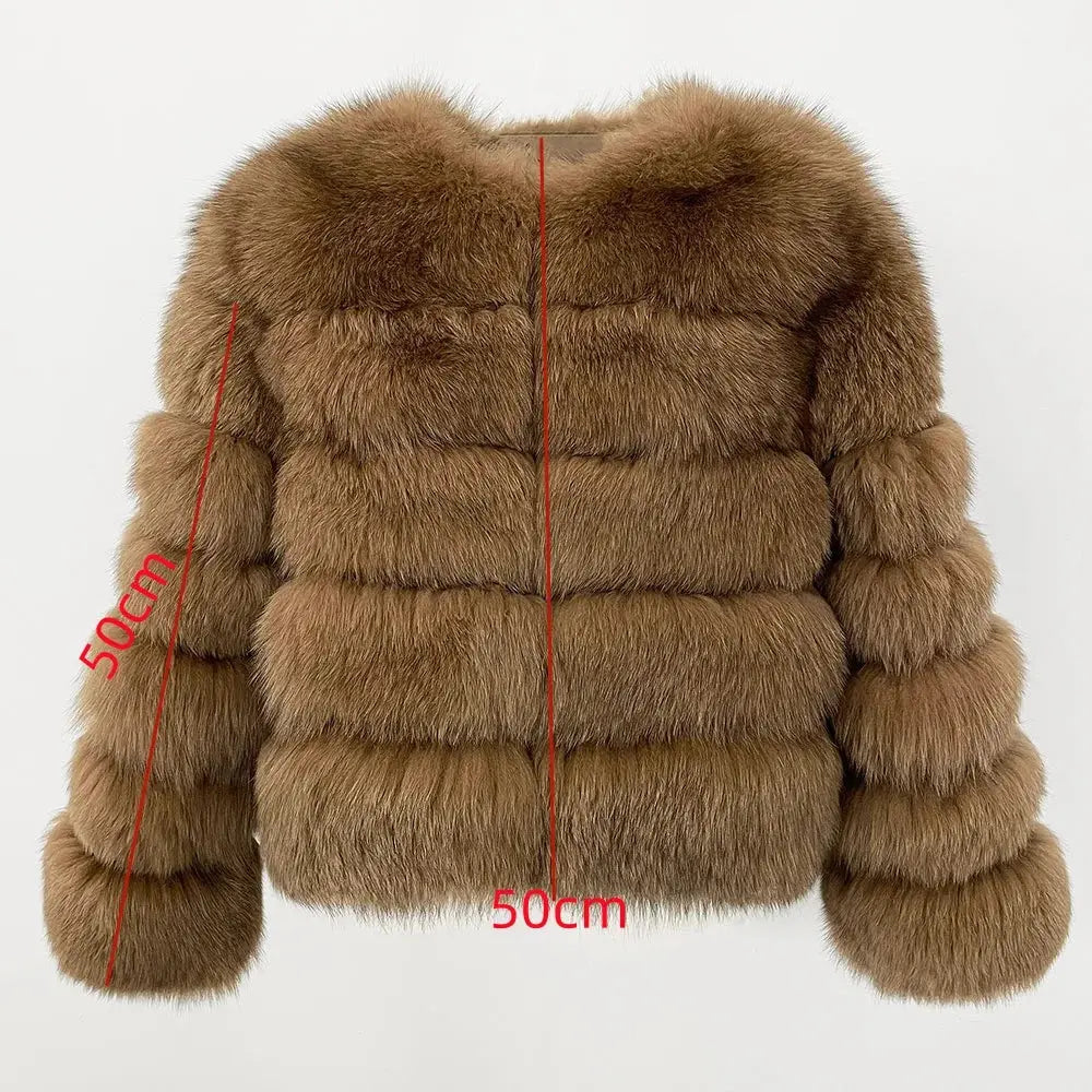 2024 Natural Fox Fur Raccoon Outerwear Real Fox Fur Coat Winter Jacket Women O-neck Thick Warm Luxury Female Plus Size FZwear