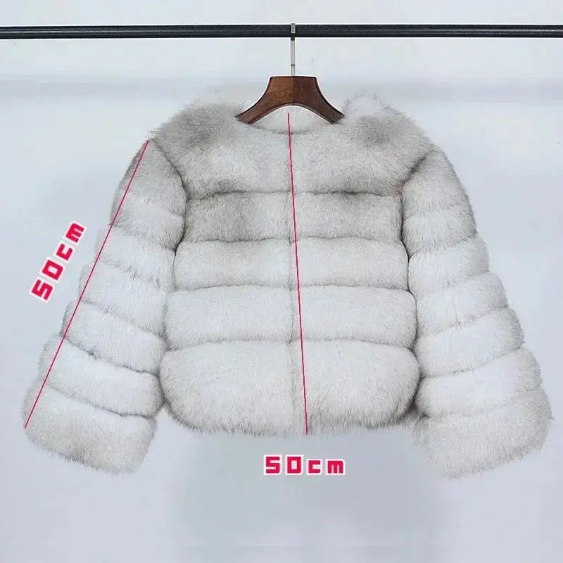 2024 Natural Fox Fur Raccoon Outerwear Real Fox Fur Coat Winter Jacket Women O-neck Thick Warm Luxury Female Plus Size FZwear