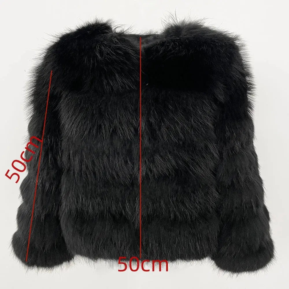 2024 Natural Fox Fur Raccoon Outerwear Real Fox Fur Coat Winter Jacket Women O-neck Thick Warm Luxury Female Plus Size FZwear