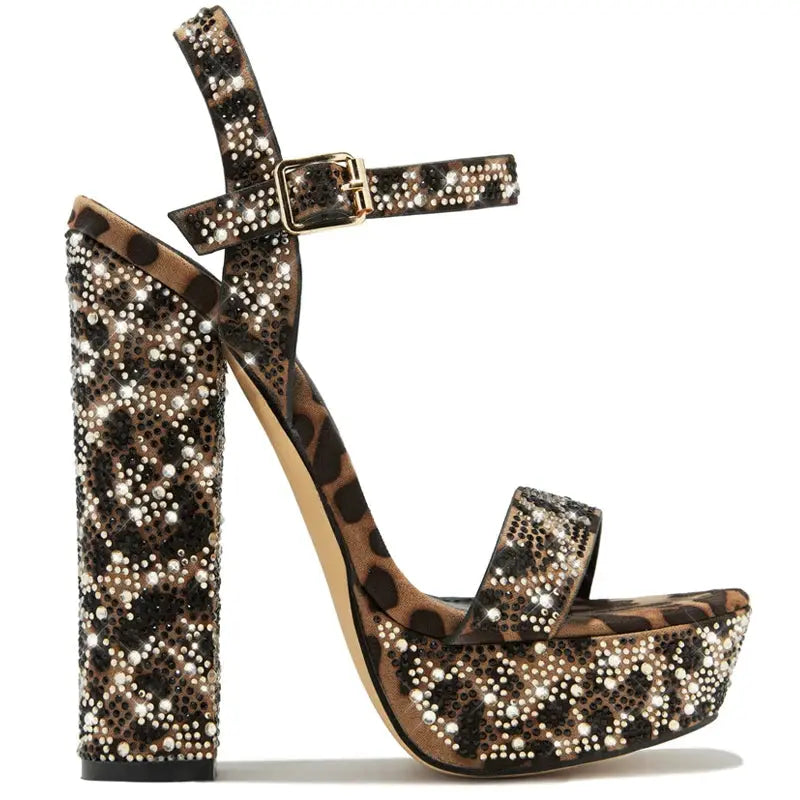 2024 Women Sexy Leopard Print Extreme High Heels Platform Sandals Women Stiletto Peep Toe Nightclub Pole Dance Shoes Zapatos Muj FZwear