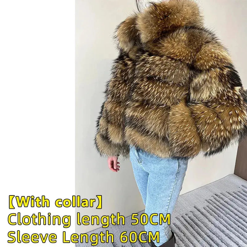2024 maomaokong Super Hot Winter Women Luxury Thick Real Raccoon Fur Coat Natural Fox Fur Jacket Plus Size Jackets Female Vest FZwear