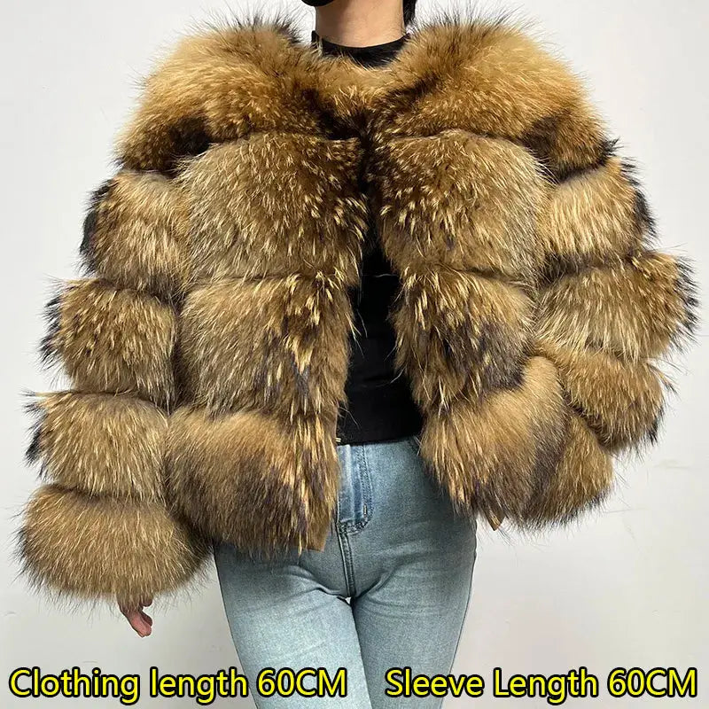 2024 maomaokong Super Hot Winter Women Luxury Thick Real Raccoon Fur Coat Natural Fox Fur Jacket Plus Size Jackets Female Vest FZwear