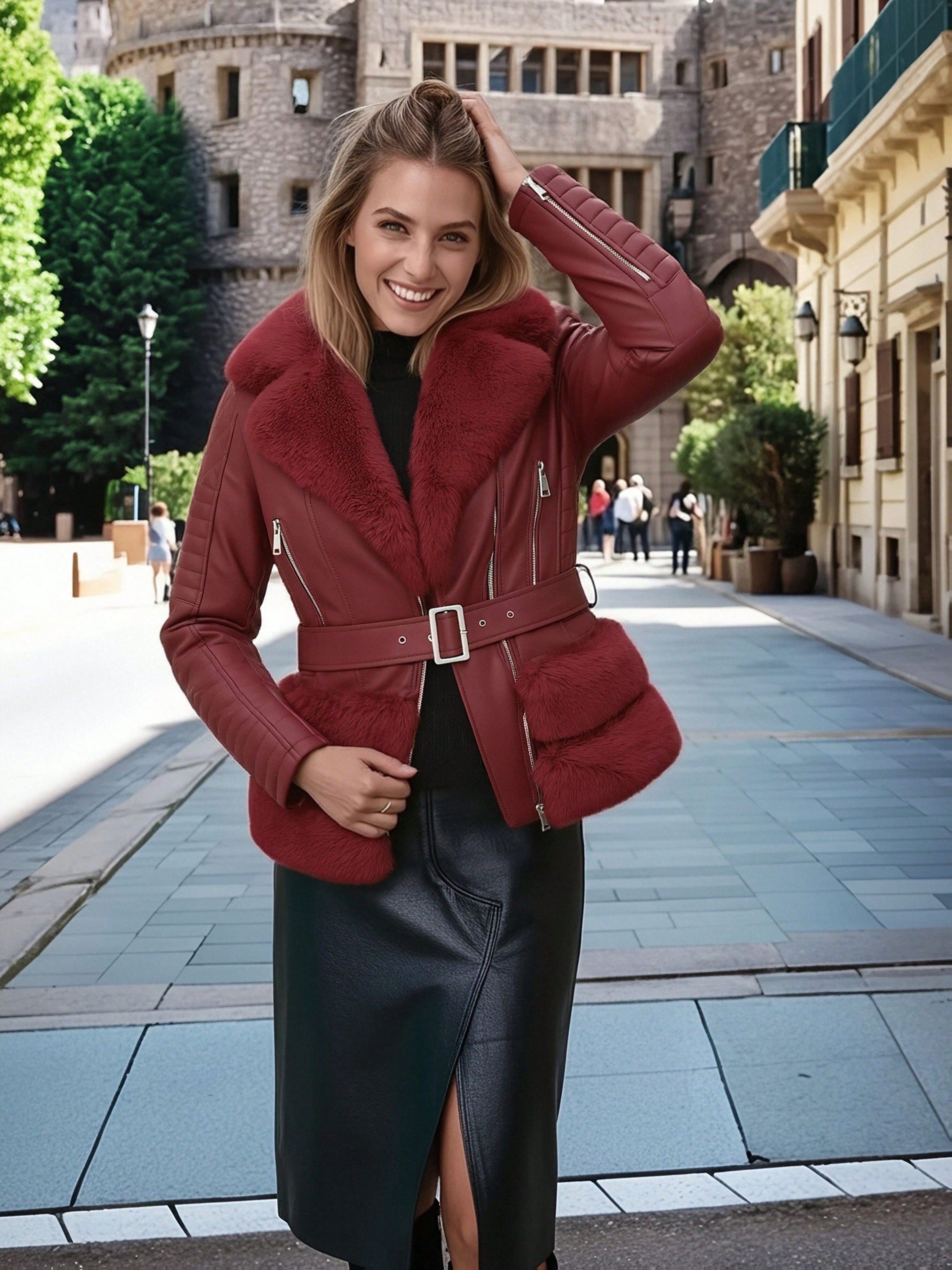 FZ Women'S Retro PU Faux Leather Jacket