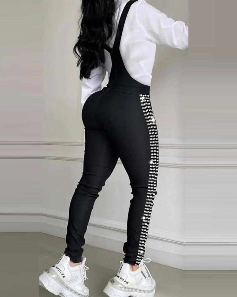 FZ Women's Rhinestone Decor Buckled Suspender Jumpsuit - FZwear