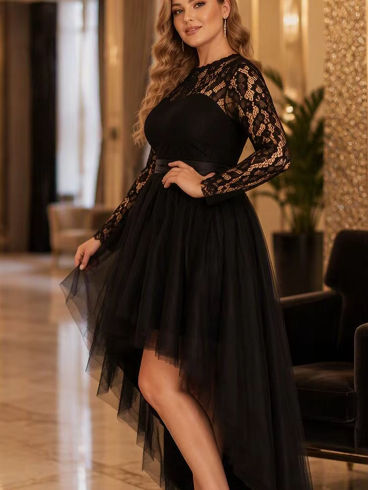 FZ Women's Plus Size Lace High Low Asymmetrical Hem Evening Dress