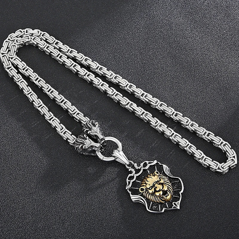 FZ Gothic Lion Head Charm Pendant Stainless Steel Necklace