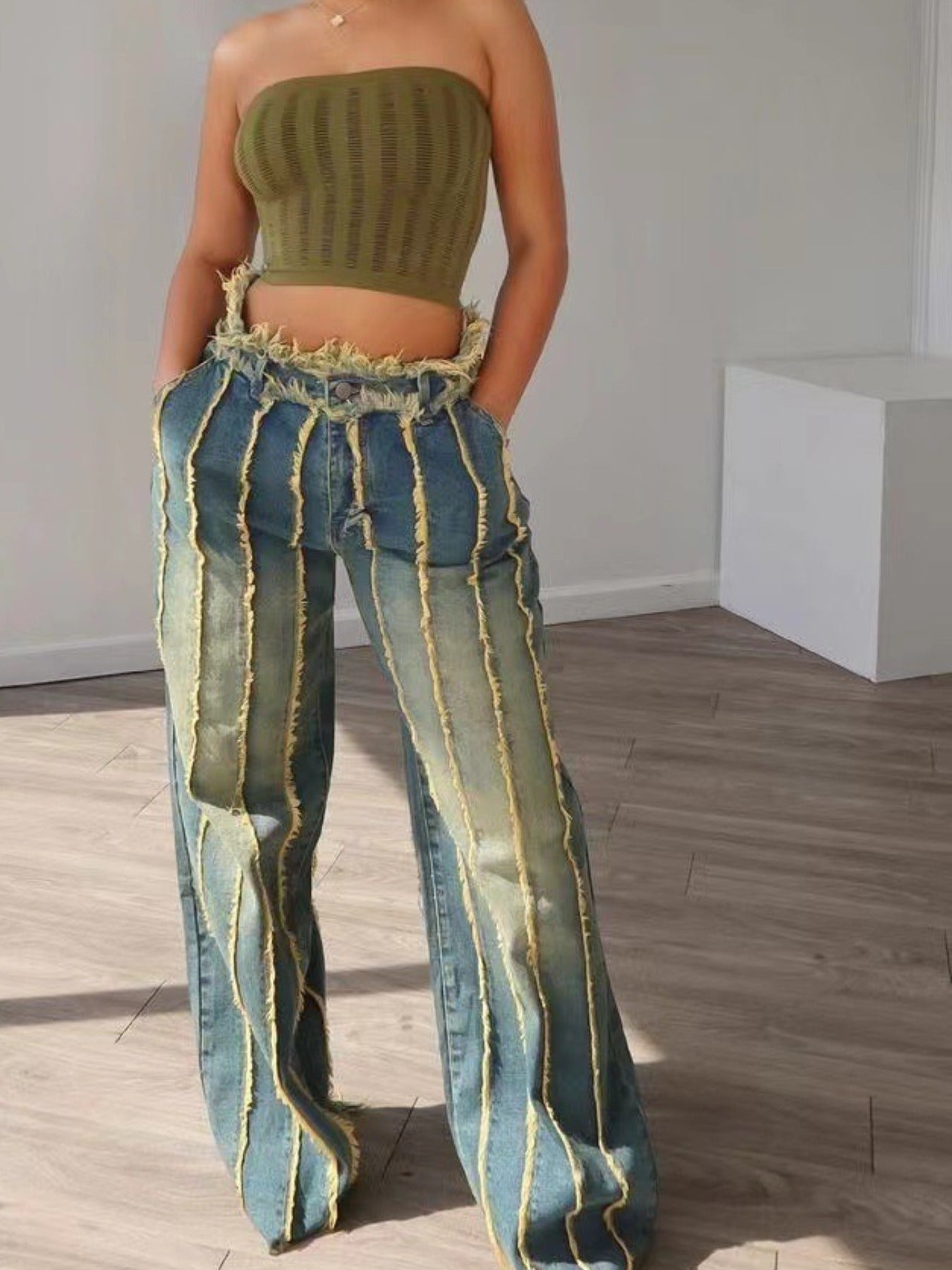 FZ Women's Stretch Slim Fit Straight Leg Non-See-Through Denim Pants