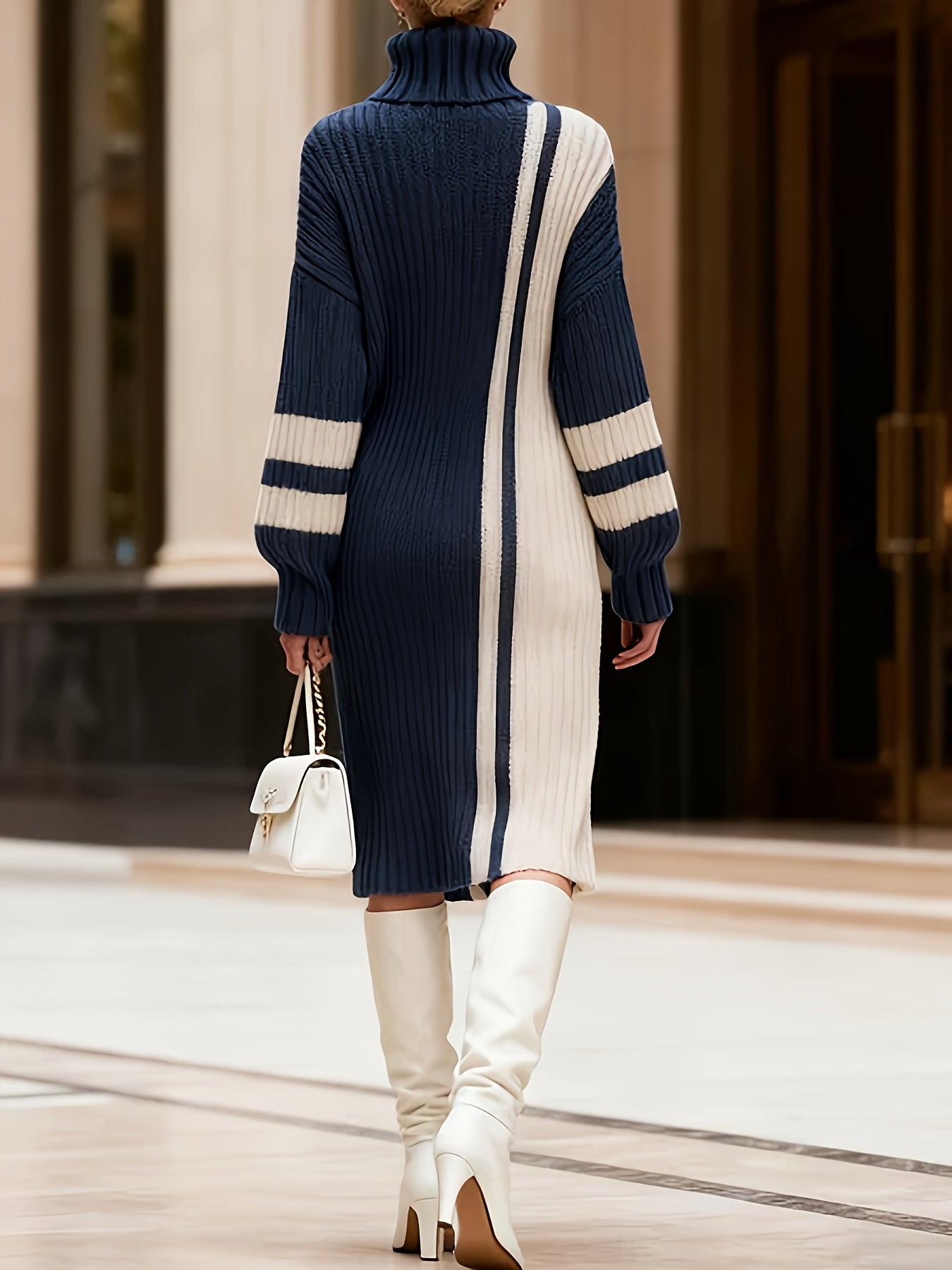 FZ Women's High Neck Knee-Length Sweater Dress