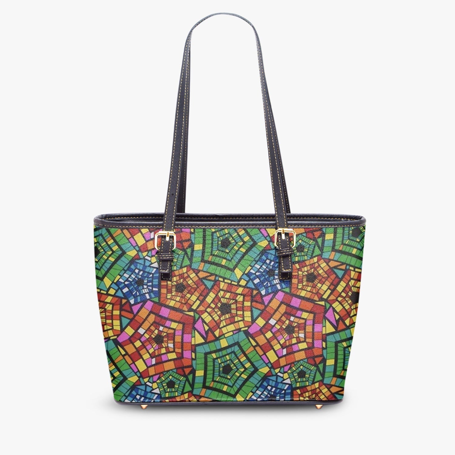FZ African Print Large Leather Tote Bag JetPrint