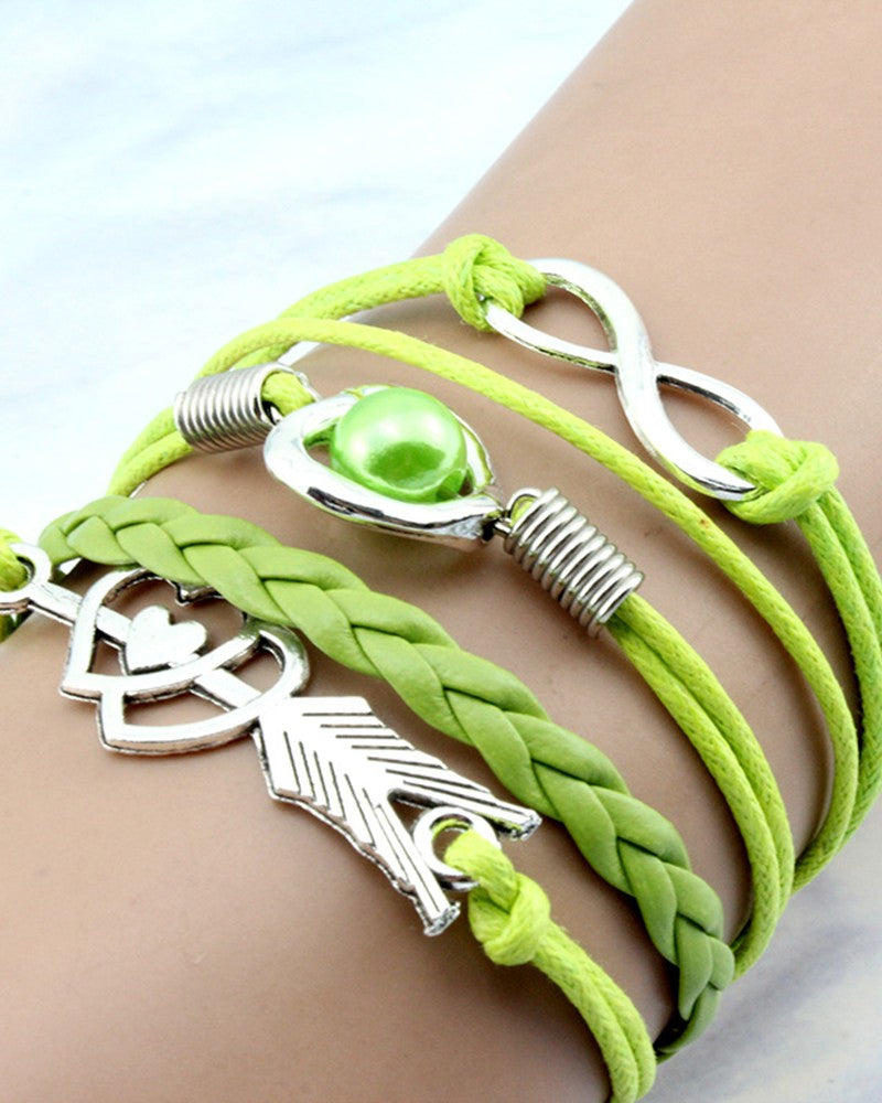 FZ 1pc Double Heart Braided Leather Bracelet - FZwear