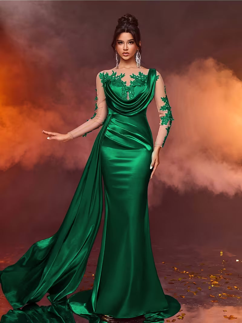 FZ Women's Lace Long Formal Temperament Slim High Waist Evening Dress