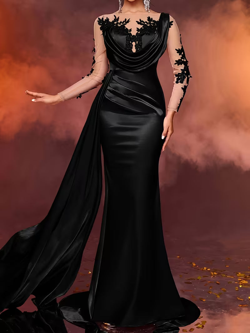 FZ Women's Lace Long Formal Temperament Slim High Waist Evening Dress