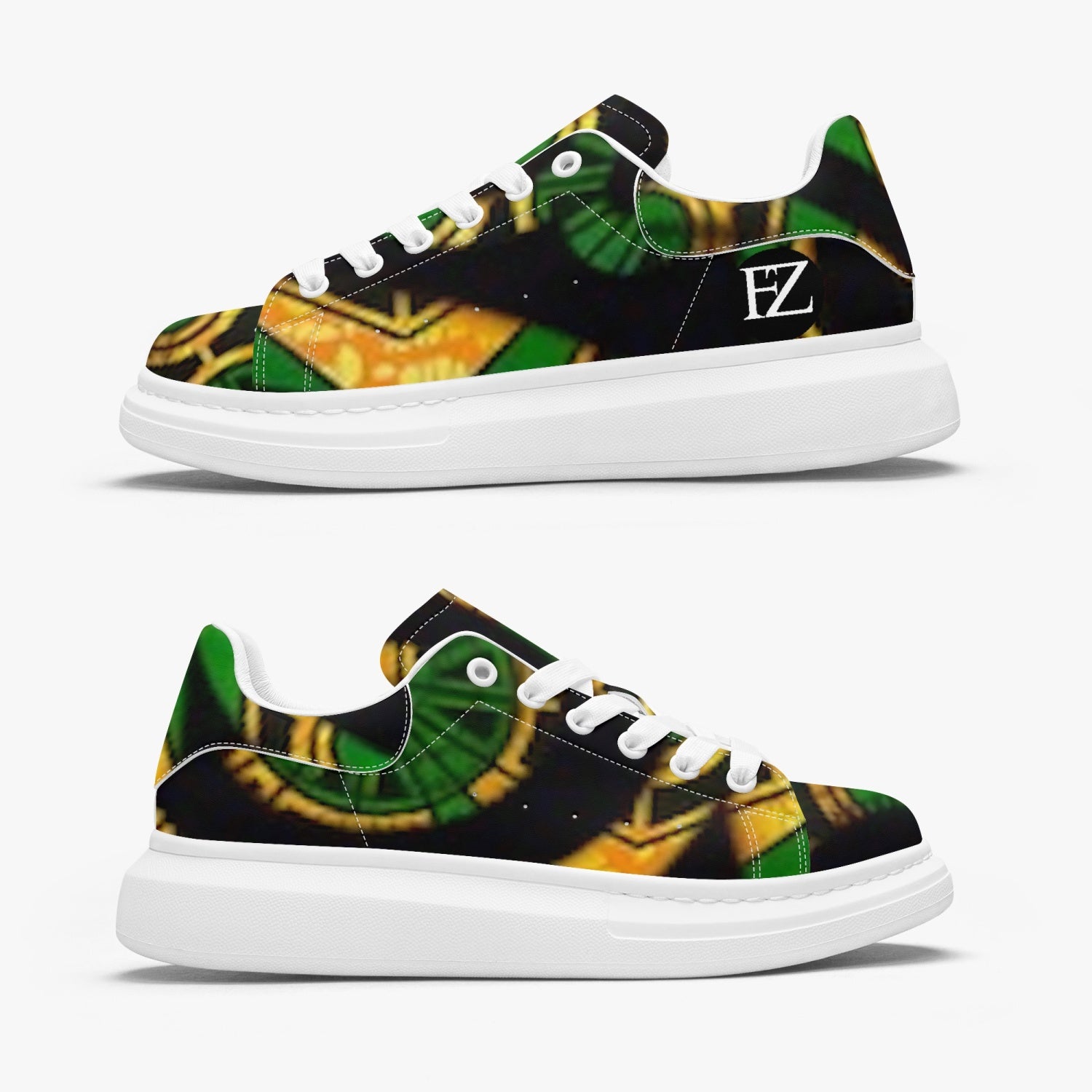 FZ Unisex Leather Oversized African Print Sneakers - FZwear
