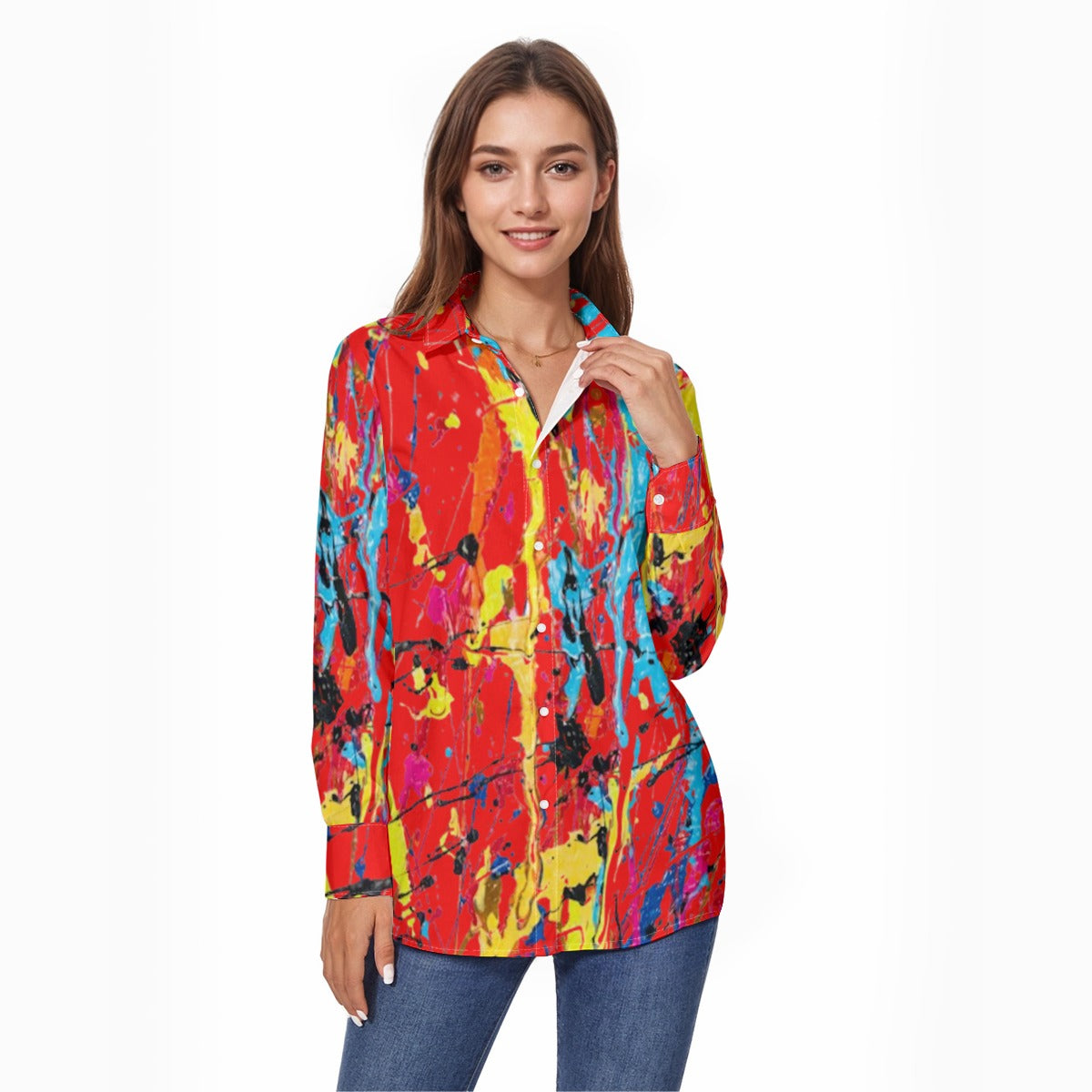 All-Over Print Women's Comfort Shirt With Button|140GSM Slub Cotton