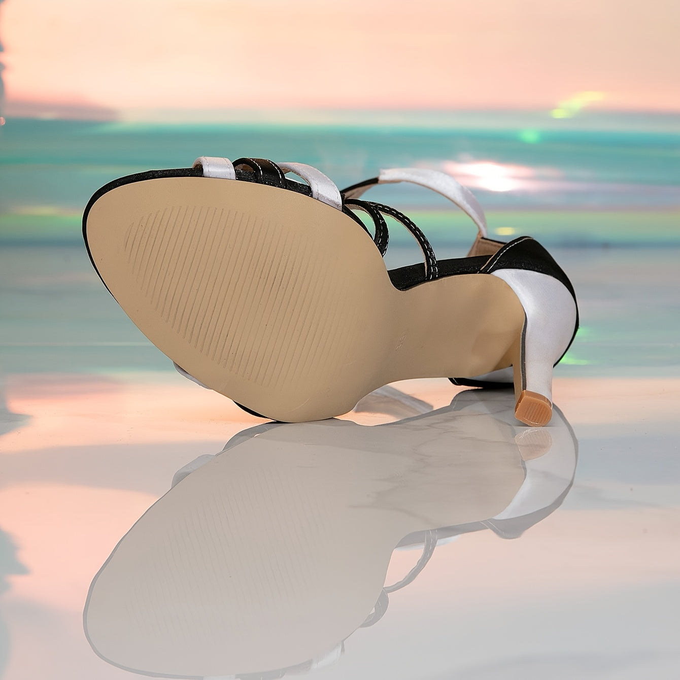 FZ Women's Black and White Striped Ankle Wrap Dual Strap Contrast High Heel Shoes