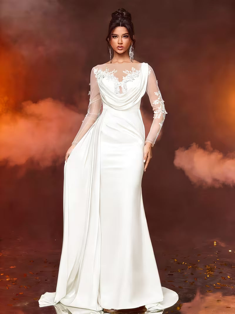 FZ Women's Lace Long Formal Temperament Slim High Waist Evening Dress