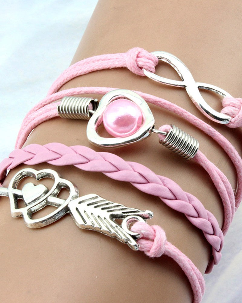 FZ 1pc Double Heart Braided Leather Bracelet - FZwear