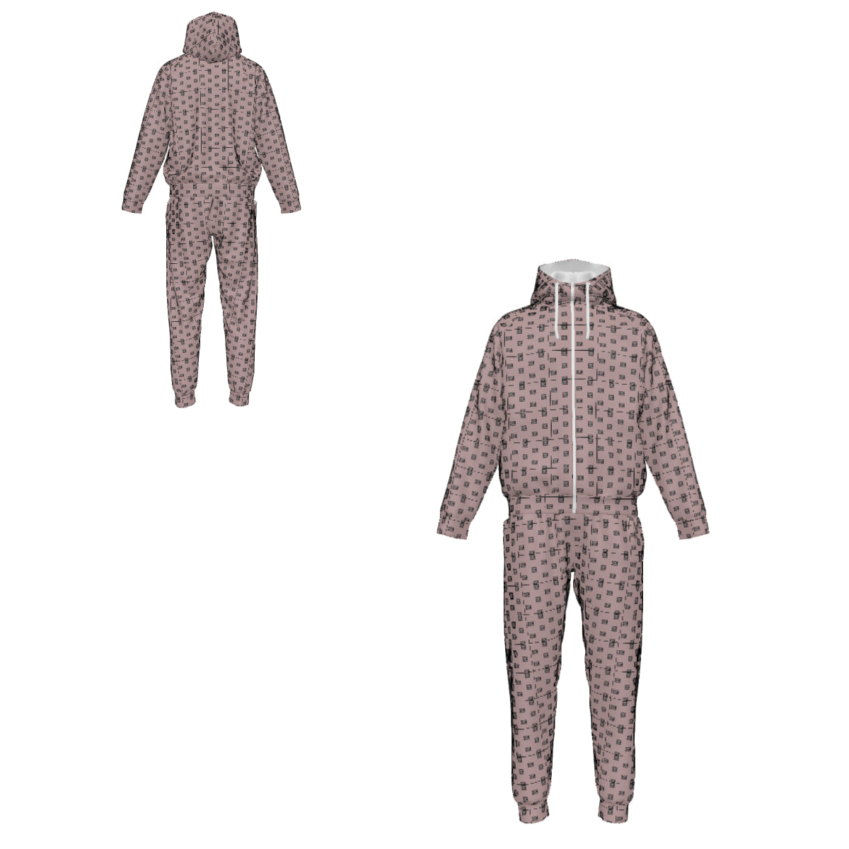 Custom Men's Zipper Hood Coat Top & Pants Set Without Pocket