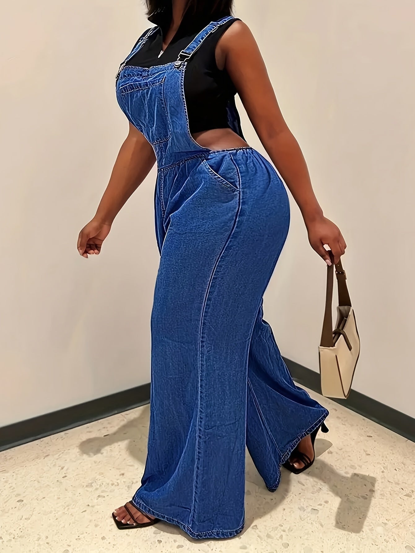 FZ Women'S Loose Version Of Sleeveless Wide-leg Denim Jumpsuit