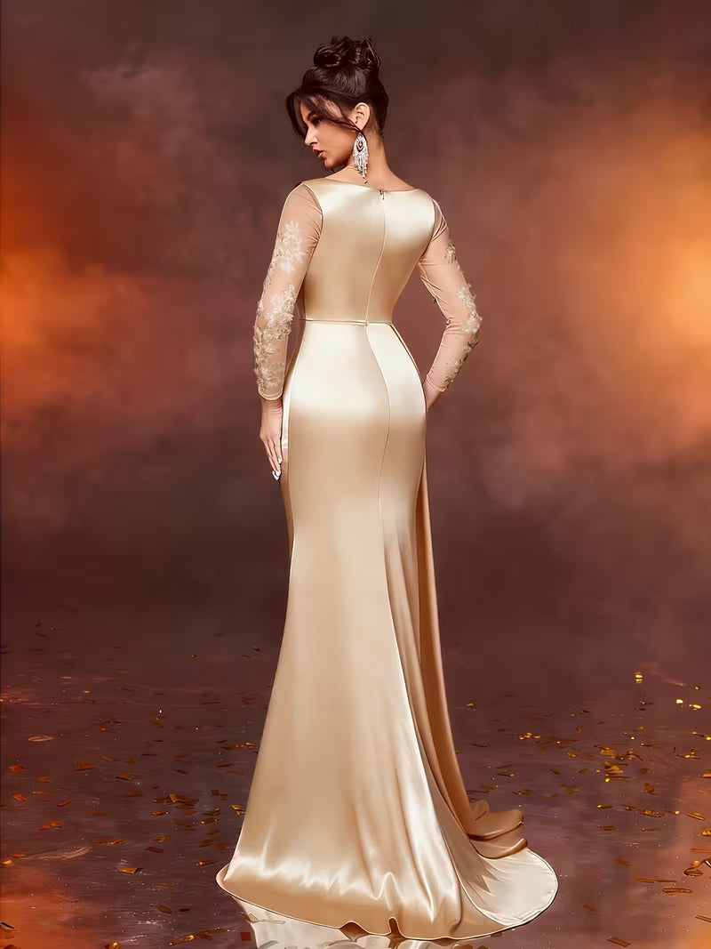 FZ Women's Lace Long Formal Temperament Slim High Waist Evening Dress