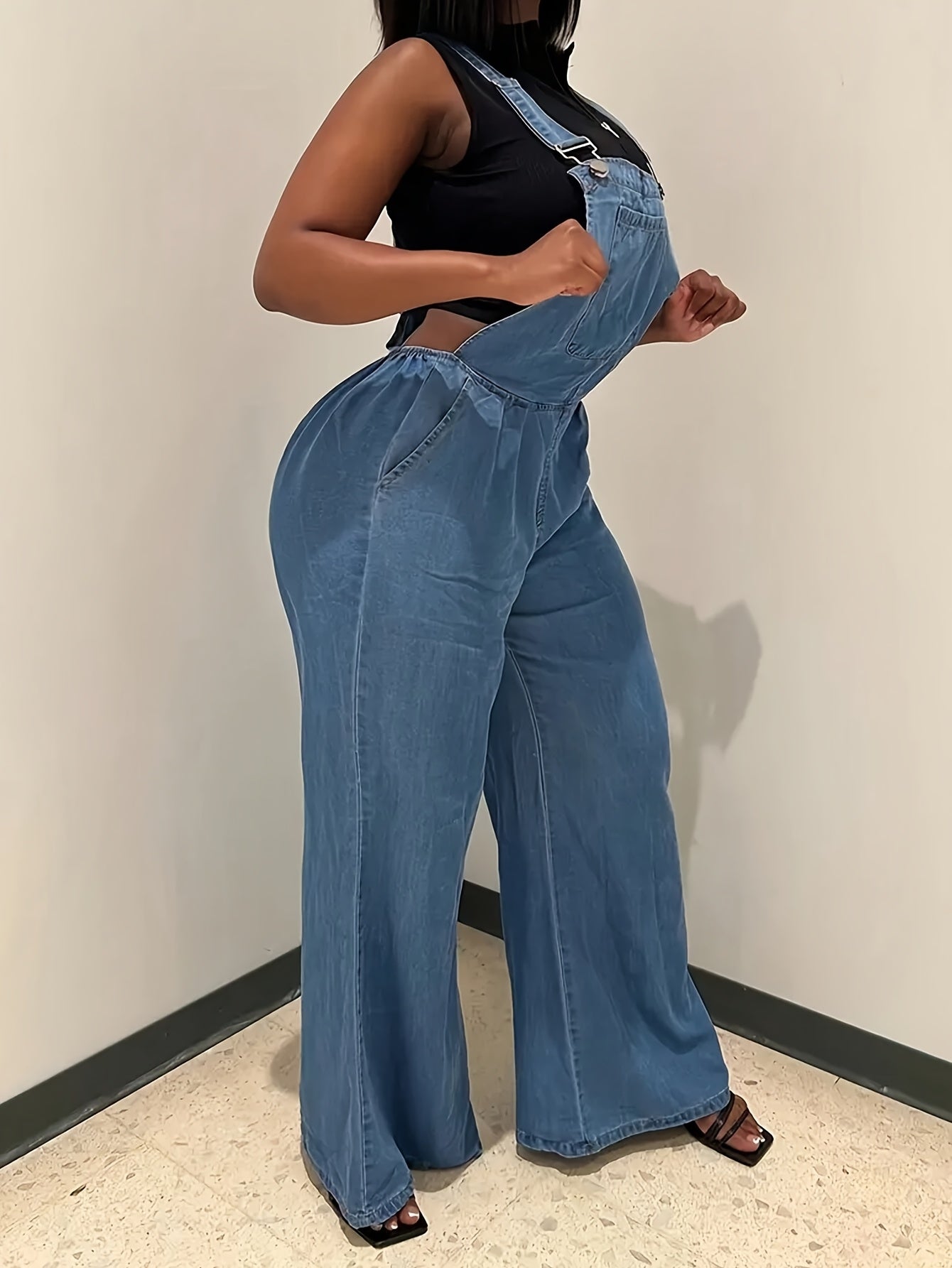 FZ Women'S Loose Version Of Sleeveless Wide-leg Denim Jumpsuit