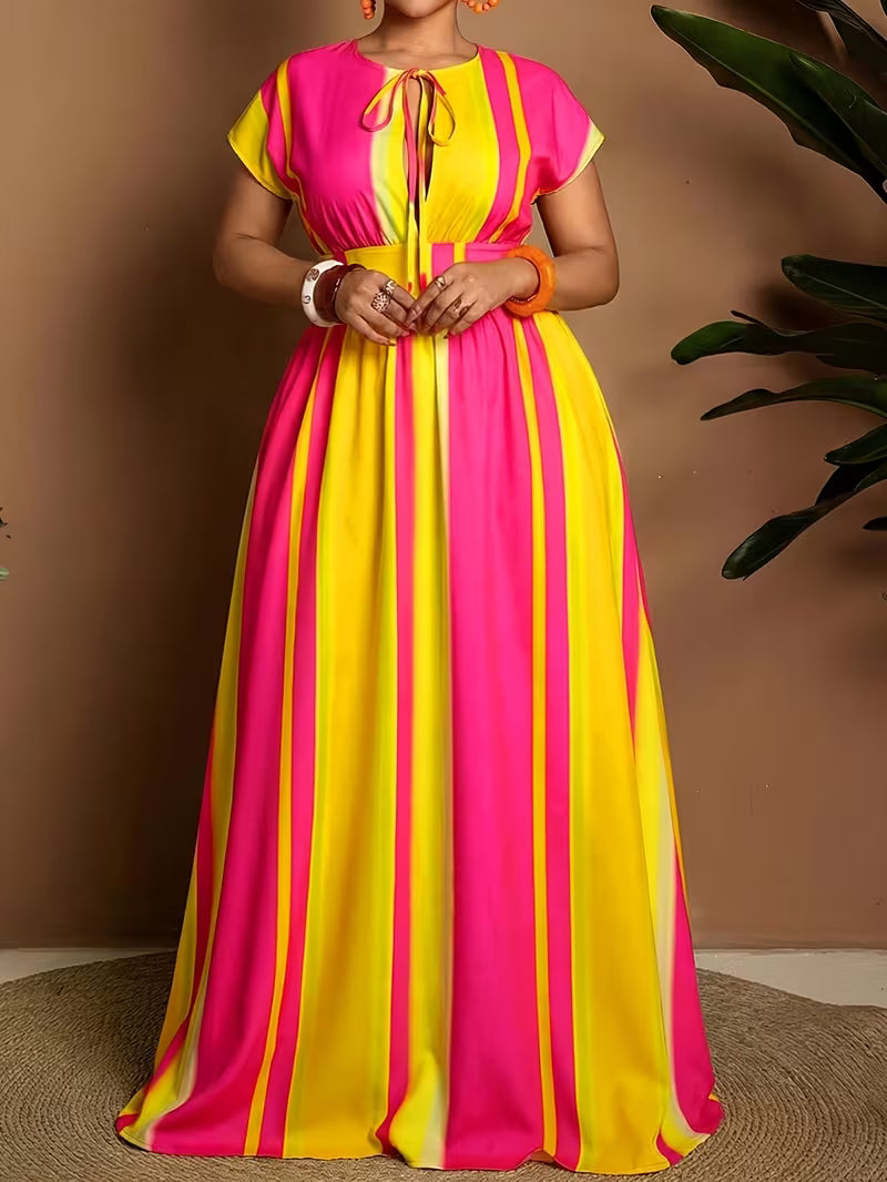 FZ Women's Plus Size Dress V-Neck Short-Sleeved Tie Dress