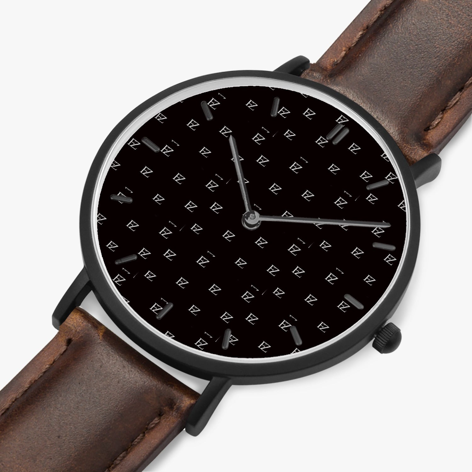 FZ Unisex Ultra-Thin Leather Strap Quartz Watch (Black With Indicators) - FZwear