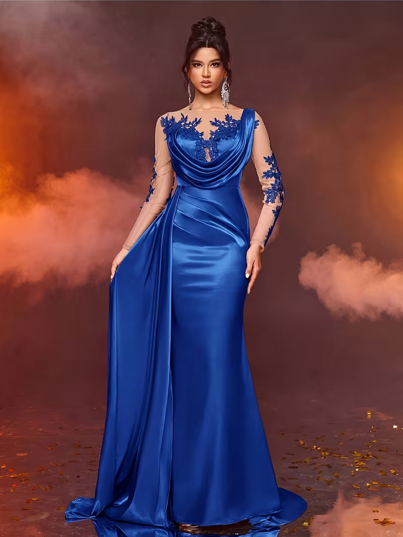 FZ Women's Lace Long Formal Temperament Slim High Waist Evening Dress