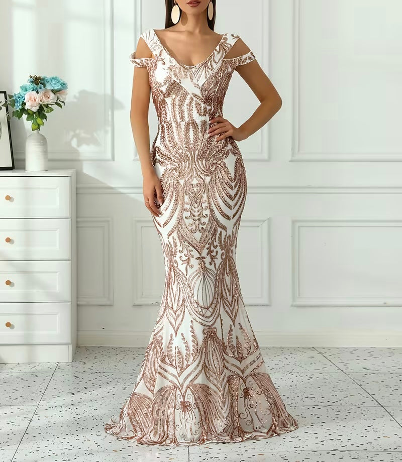 FZ Women's Sequins Drop Sleeve Mermaid Evening Dress
