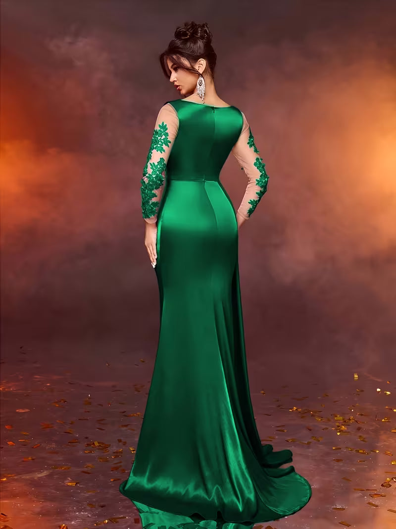 FZ Women's Lace Long Formal Temperament Slim High Waist Evening Dress