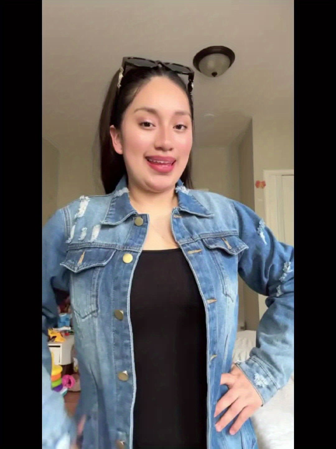 FZ Women's Solid Ripped Turn-down Collar Loose Casual Denim Jacket