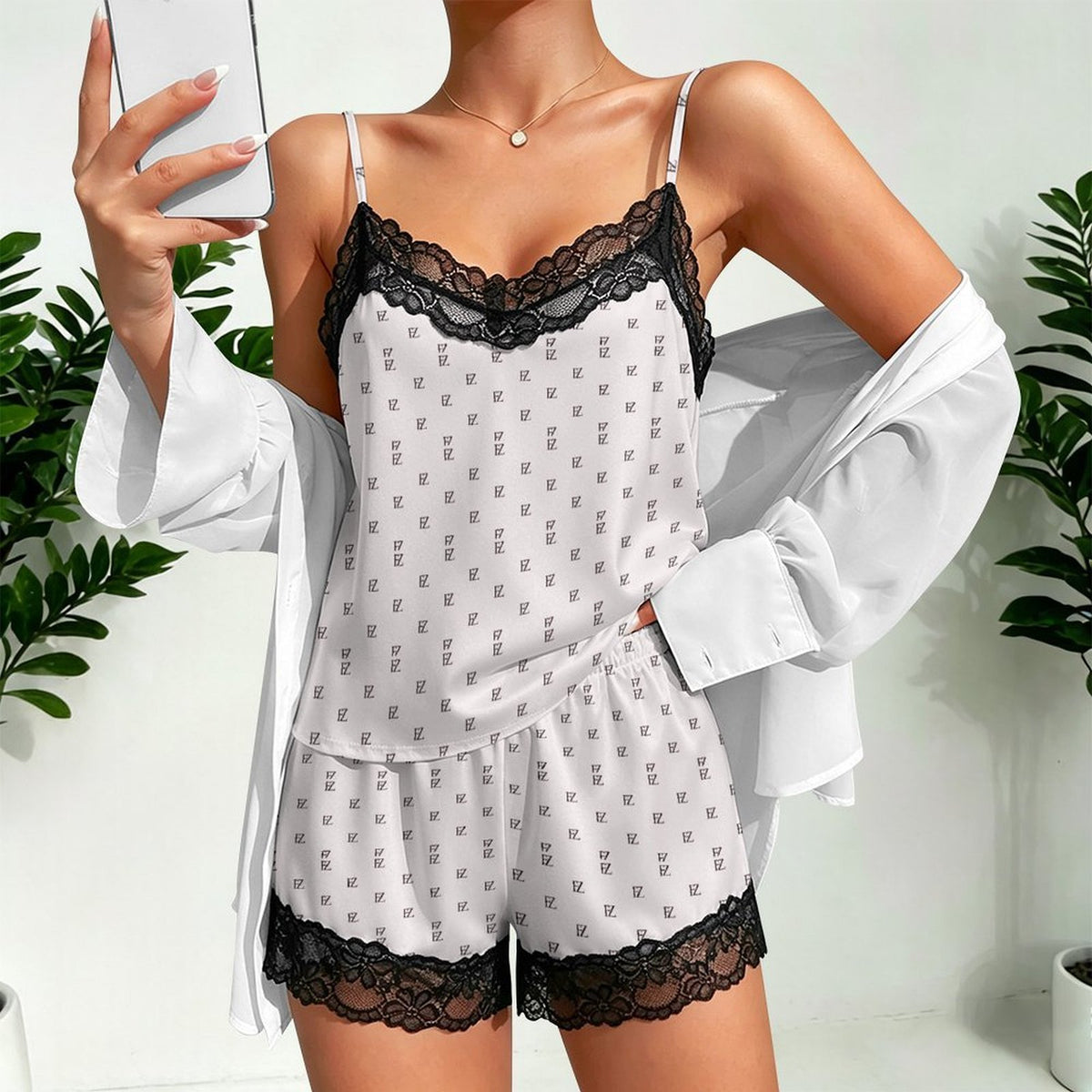 Custom Women Lace V Neck Spaghetti Strap Camisole Shorts Pajama Set