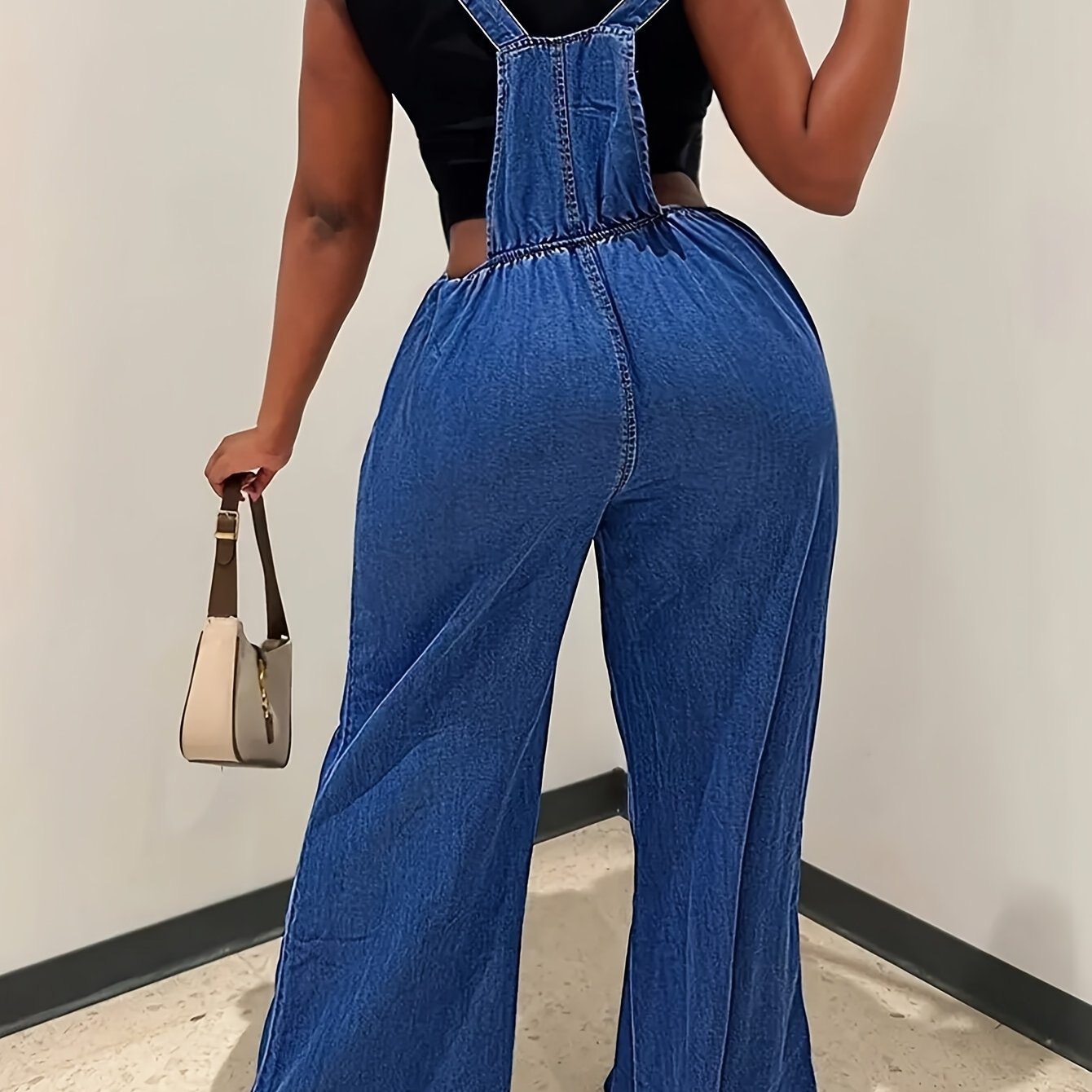FZ Women'S Loose Version Of Sleeveless Wide-leg Denim Jumpsuit