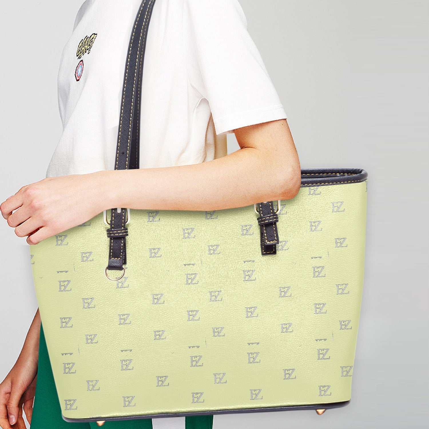 FZ Women's Large Leather Tote Bag JetPrint