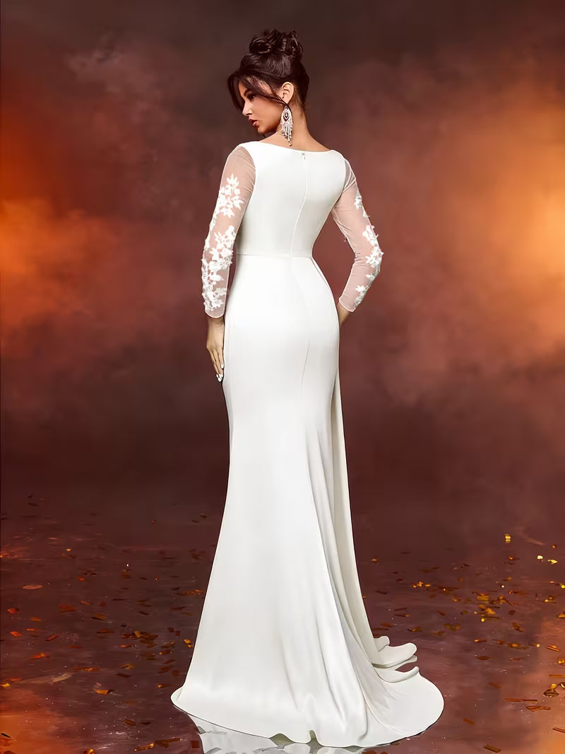 FZ Women's Lace Long Formal Temperament Slim High Waist Evening Dress