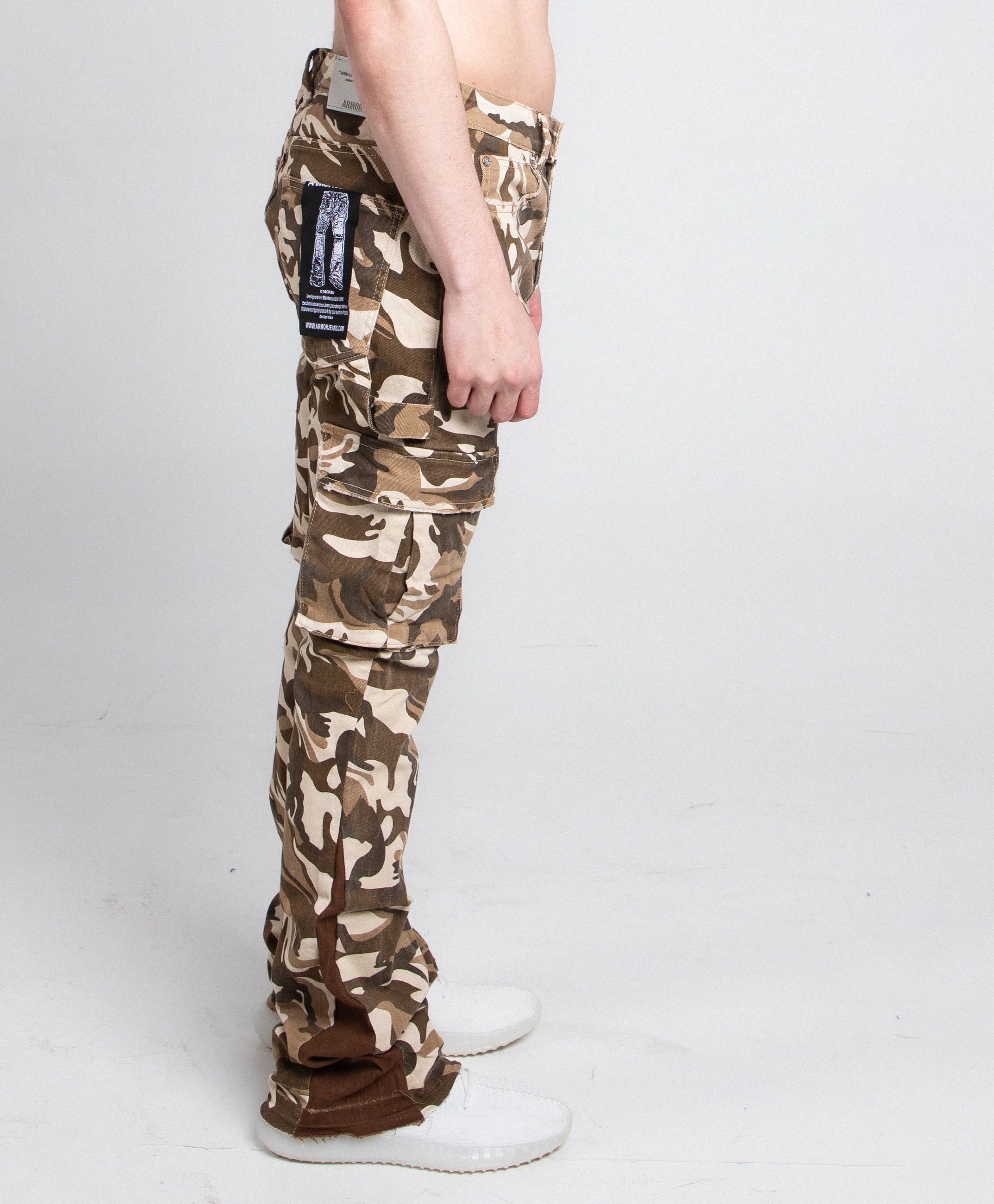 AJS699-11 BROWN CAMO STACKED PANTS