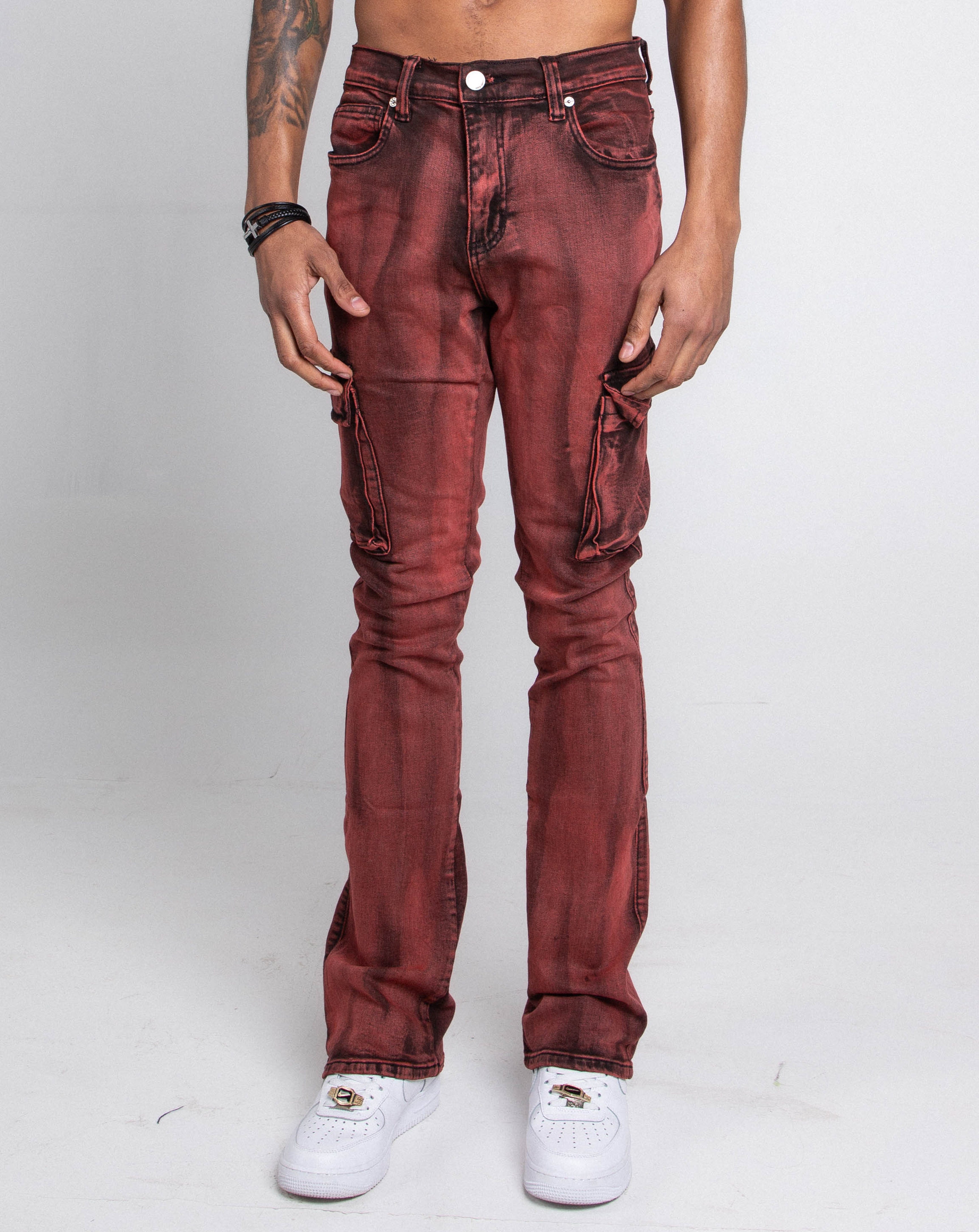 AJ29SK GREY/WHITE WASH STACKED CARGO JEANS PANTS