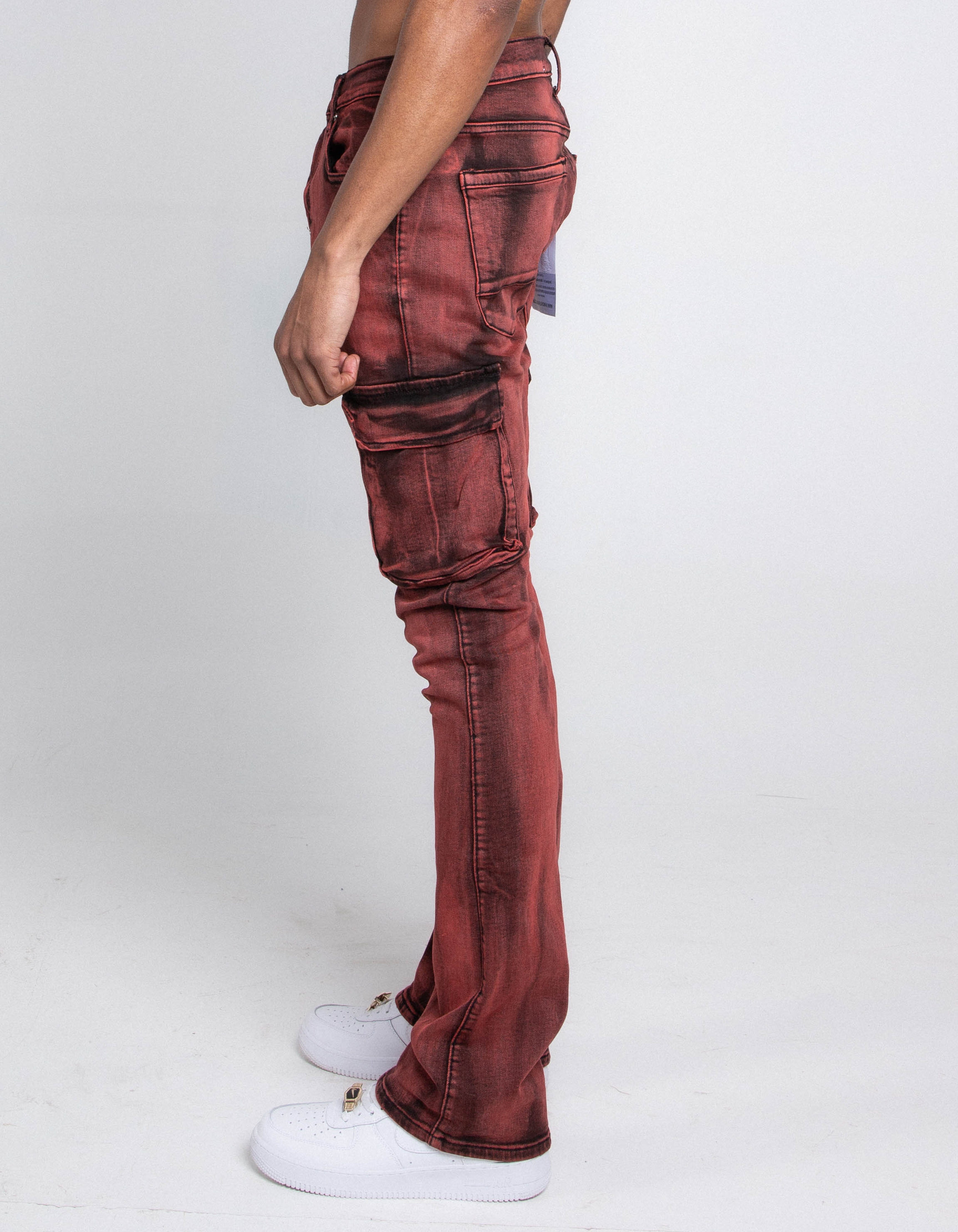 AJ29SK GREY/WHITE WASH STACKED CARGO JEANS PANTS