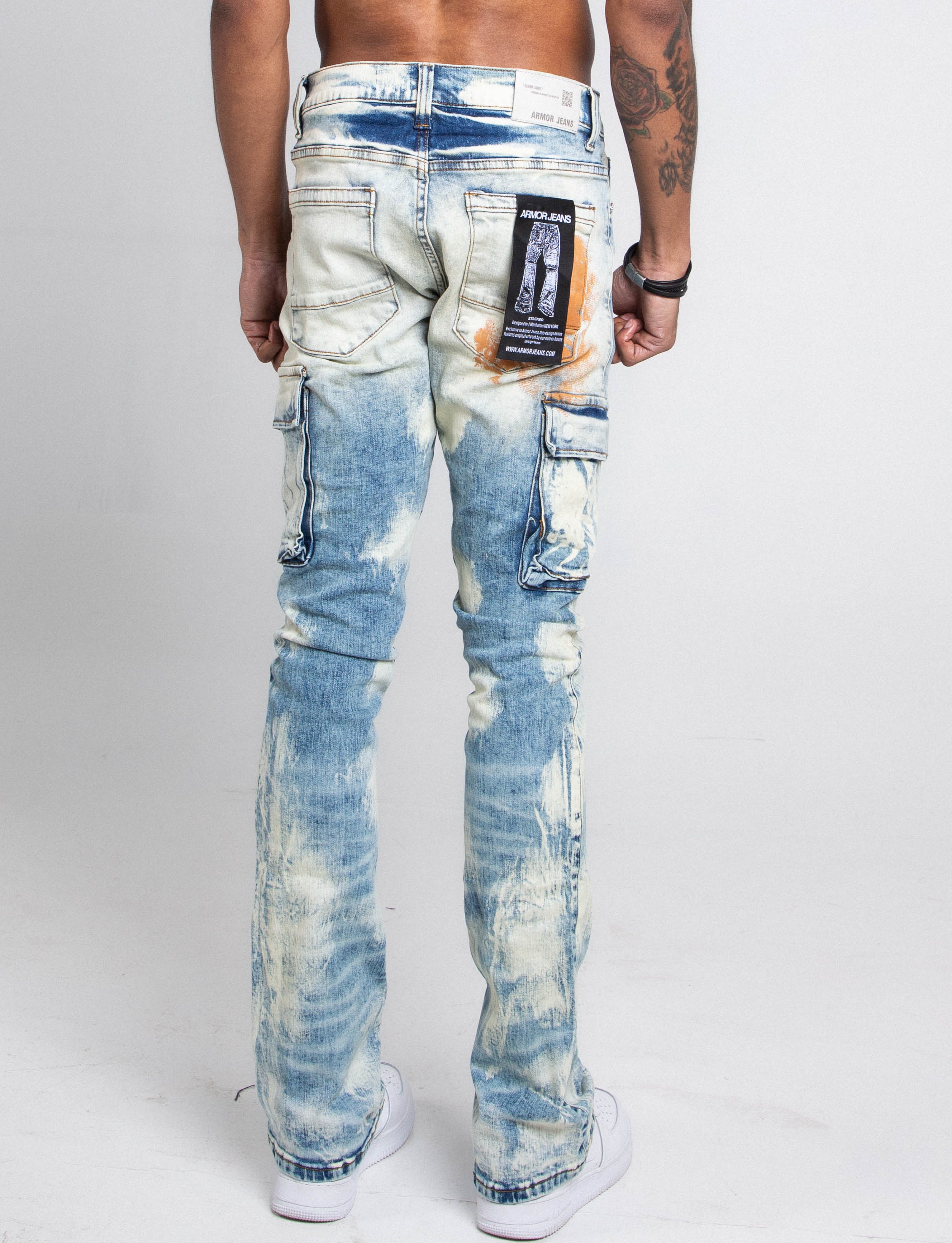 AJ29SK GREY/WHITE WASH STACKED CARGO JEANS PANTS