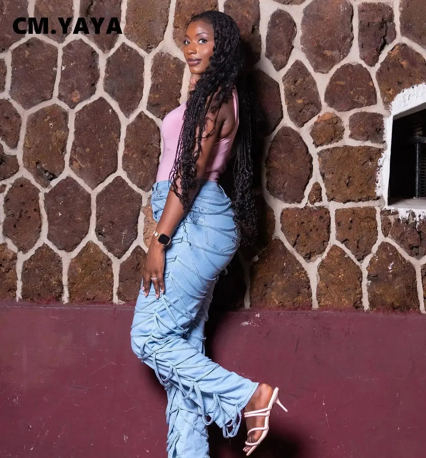 CM.YAYA Street Lace Up Denim Pants for Women High Waist Zipper Fly Jeans 2024 Fall Trousers Streetwear Straight Party Pants FZwear