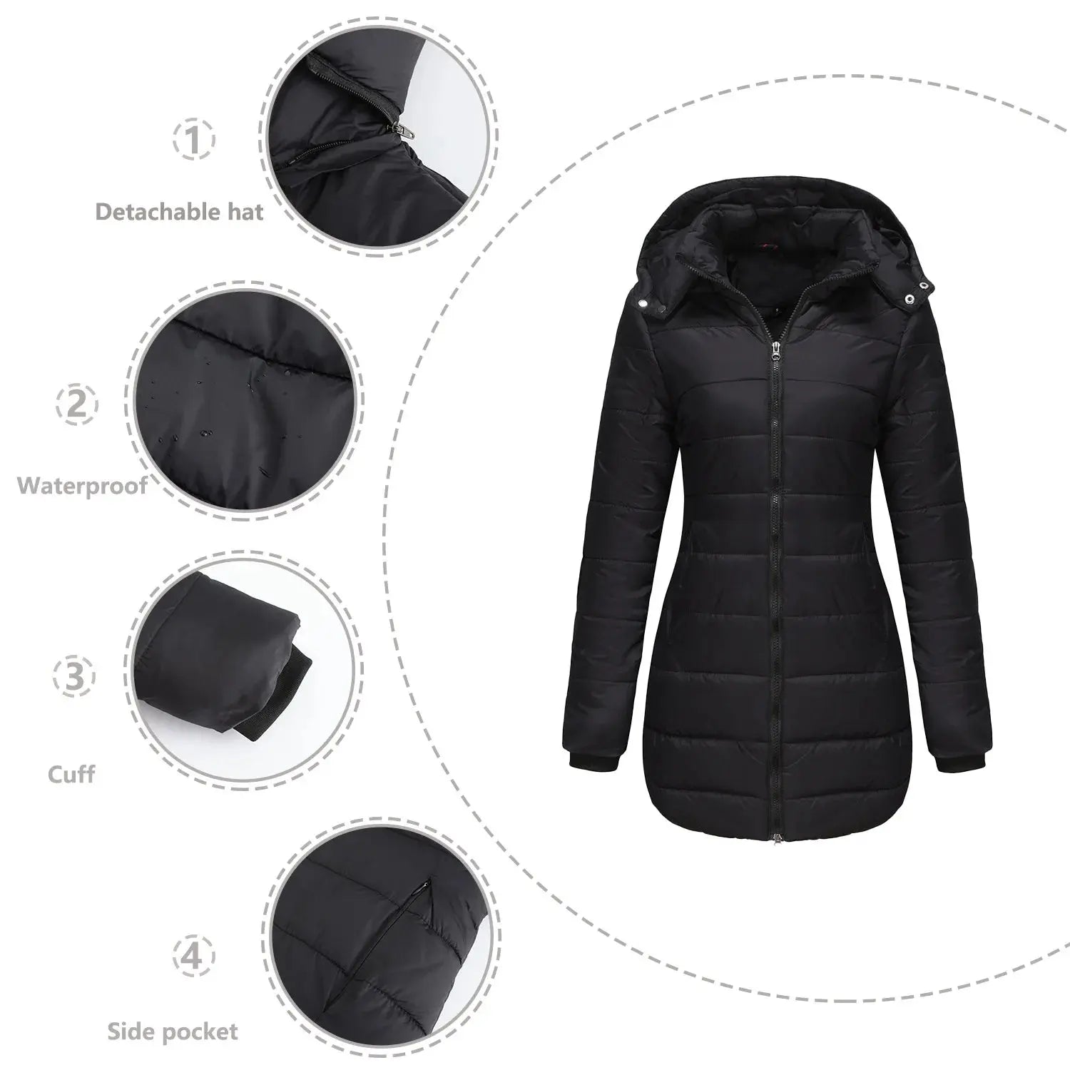 Coats Thick Parka Cotton 2023 Winter Black Jackets Women's Long Parkas Hooded Warm Winter Coats Women Maxi Y2k Black Overcoats FZwear
