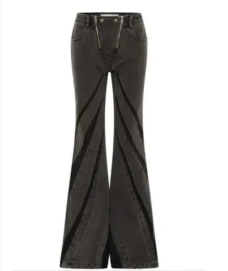 FZ Women's Patchwork Three Dimensional Elastic Washed Denim Pants Suit - FZwear